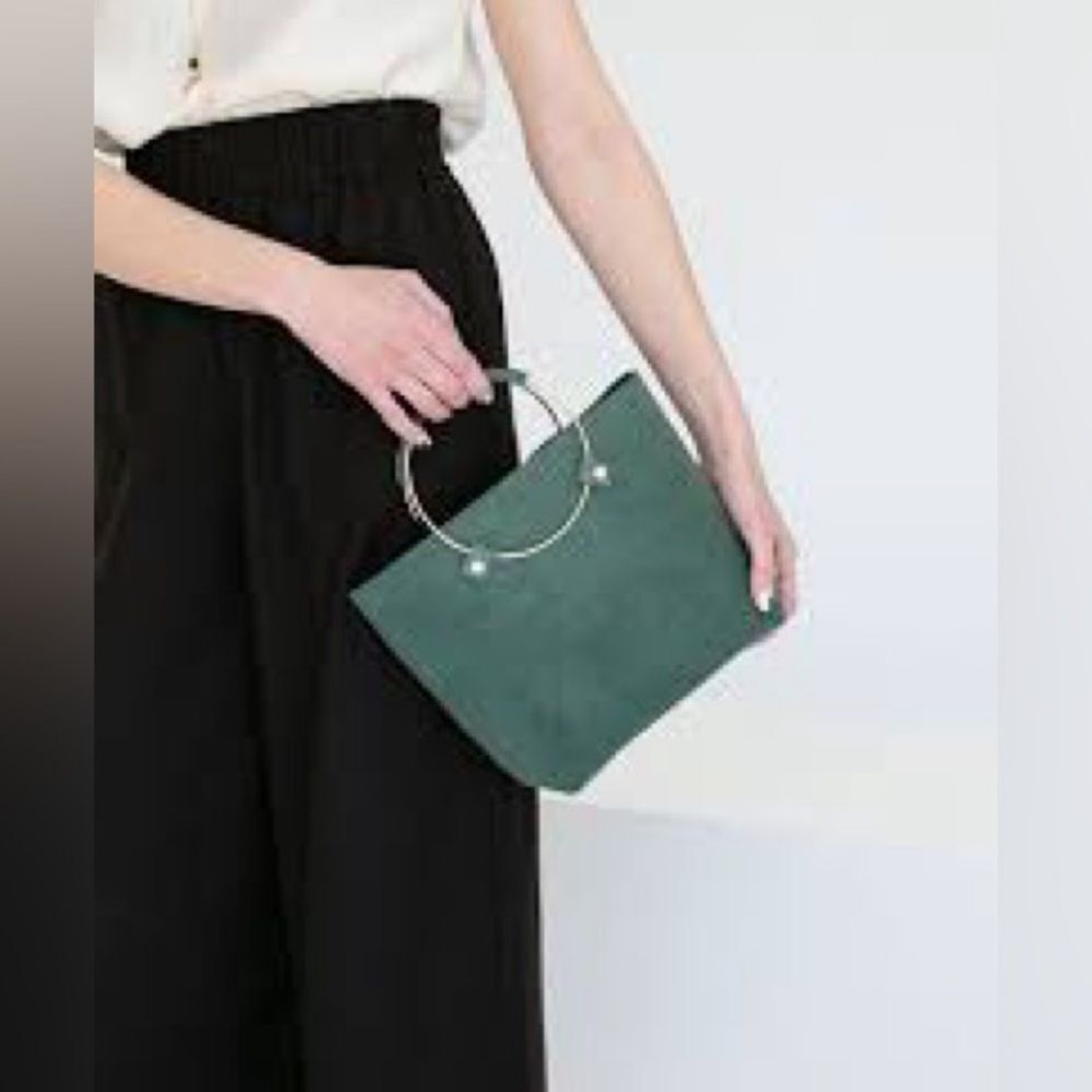 Anthropologie Tribe Alive Green Suede Gold Handbag Crossbody Removable Strap